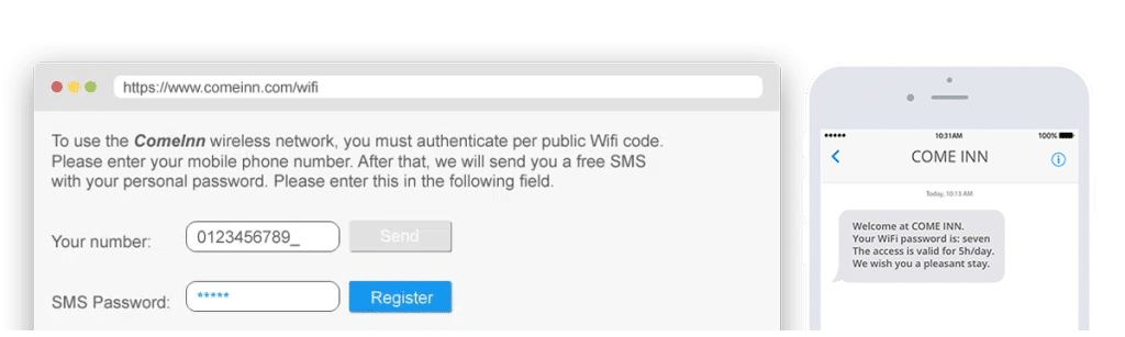 Send a public wifi code via SMS